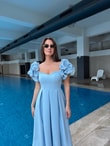 QULOVEYeni GelenlerBebe Mavisi Kolları Balon Pileli Elbise
