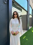 QULOVEYENİ GELENLERBej Kollu Esnek Kumaş Drape Detaylı Elbise