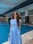 QULOVEYeni GelenlerBelden Büzgülü Maxi Elbise Mavi