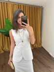 QULOVEYeni GelenlerBeyaz Etek Yelek Keten Takım