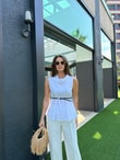 QULOVEYENİ GELENLERBeyaz  Kemerli Yaka Detaylı Bluz