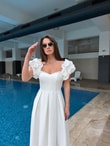QULOVEYeni GelenlerBeyaz Kolları Balon Pileli Elbise