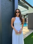 QULOVEYENİ GELENLERBeyaz Kolsuz Drape Detaylı Astarlı Elbise