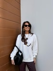 QULOVEYeni GelenlerBeyaz Leopar Hayvan Figürlü Leopar Sweat