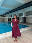QULOVEYeni GelenlerBordo Belden Pileli Poplin Elbise