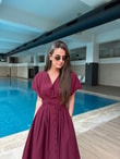 QULOVEYeni GelenlerBordo Belden Pileli Poplin Elbise