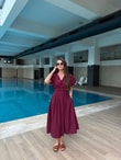 QULOVEYeni GelenlerBordo Belden Pileli Poplin Elbise