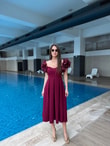 QULOVEYeni GelenlerBordo Kolları Balon Pileli Elbise