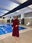 QULOVEYENİ GELENLERBordo Vatkalı Kollu Elbise