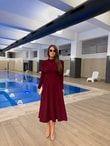 QULOVEYENİ GELENLERBordo Vatkalı Kollu Elbise