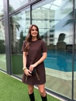 QULOVEYeni GelenlerÇıkarılabilir Tül Detaylı Kahve Elbise