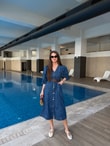 QULOVEYeni GelenlerDüğmeli Balon Kol Denim Elbise
