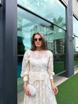 QULOVEYENİ GELENLEREkru Dantelli Büzgülü Elbise