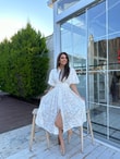 QULOVEYeni GelenlerEkru Kemerli Balon Kollu Elbise