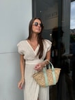 QULOVEYeni GelenlerEkru Kruvaze Muslin Elbise