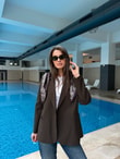 QULOVEYeni GelenlerFlar Detaylı Kahve Blazer Ceket