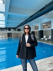 QULOVEYeni GelenlerFlar Detaylı Siyah Blazer Ceket