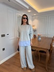 QULOVEYENİ GELENLERGömlek Detaylı Sweatshirt Takım GRİ