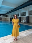 QULOVEYeni GelenlerHardal Belden Pileli Poplin Elbise