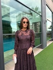 QULOVEYENİ GELENLERKahve Dantelli Büzgülü Elbise