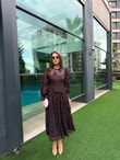QULOVEYENİ GELENLERKahve Dantelli Büzgülü Elbise