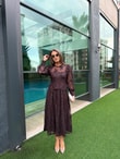 QULOVEYENİ GELENLERKahve Dantelli Büzgülü Elbise