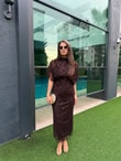 QULOVEYENİ GELENLERKahve Parıltılı İşlemeli Elbise