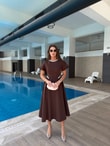 QULOVEYENİ GELENLERKahve Taş Detaylı Elbise