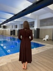QULOVEYENİ GELENLERKahve Vatkalı Kollu Elbise