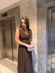 QULOVEYeni GelenlerKahve Vatkalı Kruvaze Yaka Uzun Elbise