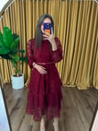 QULOVEYeni GelenlerKat Kat Dantelli Elbise BORDO