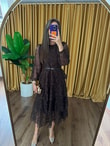 QULOVEYeni GelenlerKat Kat Dantelli Elbise KAHVE