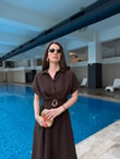 QULOVEYeni GelenlerKemer Detaylı Kahve Elbise