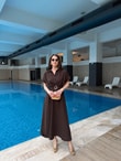 QULOVEYeni GelenlerKemer Detaylı Kahve Elbise