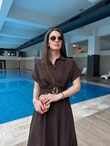 QULOVEYeni GelenlerKemer Detaylı Kahve Elbise