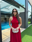 QULOVEYENİ GELENLERKırmızı Kolsuz Drape Detaylı Astarlı Elbise