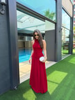 QULOVEYENİ GELENLERKırmızı Kolsuz Drape Detaylı Astarlı Elbise