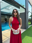 QULOVEYENİ GELENLERKırmızı Kolsuz Drape Detaylı Astarlı Elbise