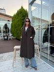 QULOVEYeni GelenlerKoyu Haki Kruvaze Yaka Kuşaklı Kaban
