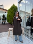 QULOVEYeni GelenlerKoyu Haki Kruvaze Yaka Kuşaklı Kaban