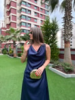 QULOVEYENİ GELENLERLaci Saten Degaje Yaka Omuz Tokalı Elbise
