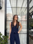 QULOVEYeni GelenlerLACİVERT BELDEN PENS DİKİŞLİ PALAZZO PANTOLON