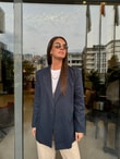 QULOVEYeni GelenlerLacivert Keten Blazer Ceket