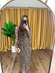 QULOVEYeni GelenlerLeopar Desenli Astarlı Uzun Kol Elbise