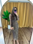 QULOVEYeni GelenlerLeopar Desenli Astarlı Uzun Kol Elbise