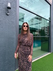 QULOVEYENİ GELENLERLeopar Omuz Detaylı Astarlı Elbise