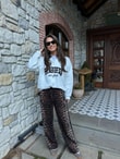 QULOVEYeni GelenlerLeopar Yan Şeritli Cepli Pantolon