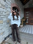 QULOVEYeni GelenlerLeopar Yan Şeritli Cepli Pantolon