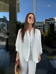 QULOVEYeni GelenlerMODAL KUMAŞ GÖMLEK PANTOLON BEYAZ TAKIM 