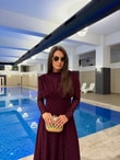 QULOVEYENİ GELENLERMürdüm Işıltılı Drape Detaylı Elbise